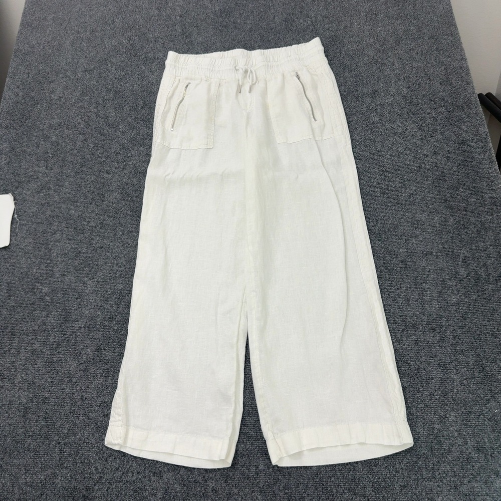 Athleta Pants Womens 12 White Linen Wide Leg Drawstring Casual Summer Beach